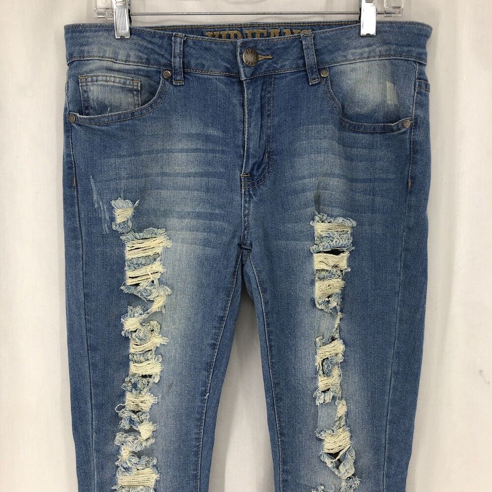VIP Jeans Distressed Skinny Stretch Denim Light Wash 11/12 34x29